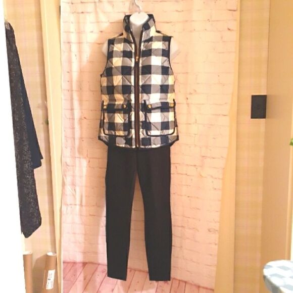 NWOT J.Crew "Excursion" Down Fill Quilted Vest Navy/Ivory Buffalo Check XXS/sz.0 - Picture 2 of 8